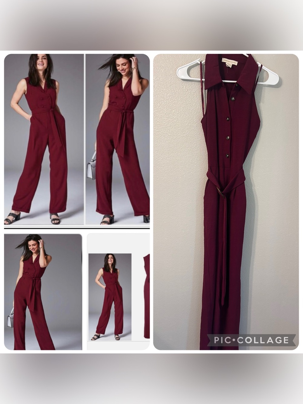 monteau Los Ángeles Sleeveless V-Neck Jumpsuit with Tie Belt - Burgundy